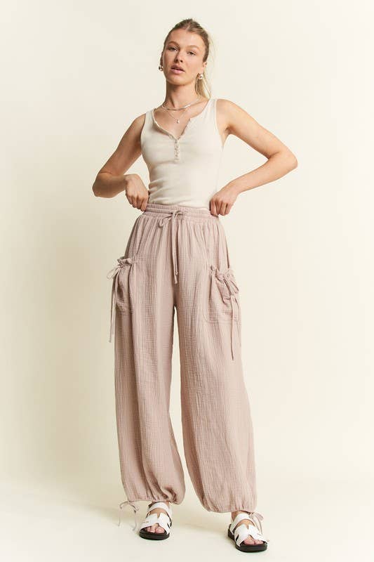 VINTAGE GAUZE JOGGER PANTS: Camel / XL