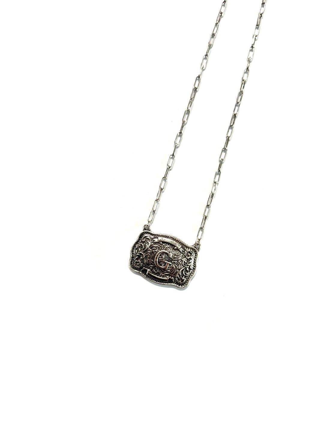 Western Belt Buckle Initial Necklace: O