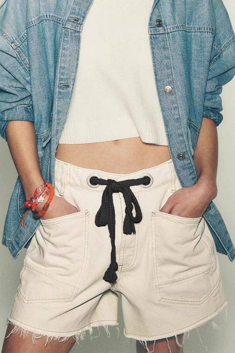 Lace-Up Denim Shorts: BLACK / S