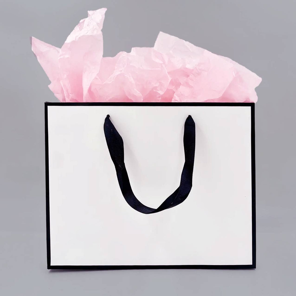 White with Black Border Paper Gift Bag w/ free tissue: H2