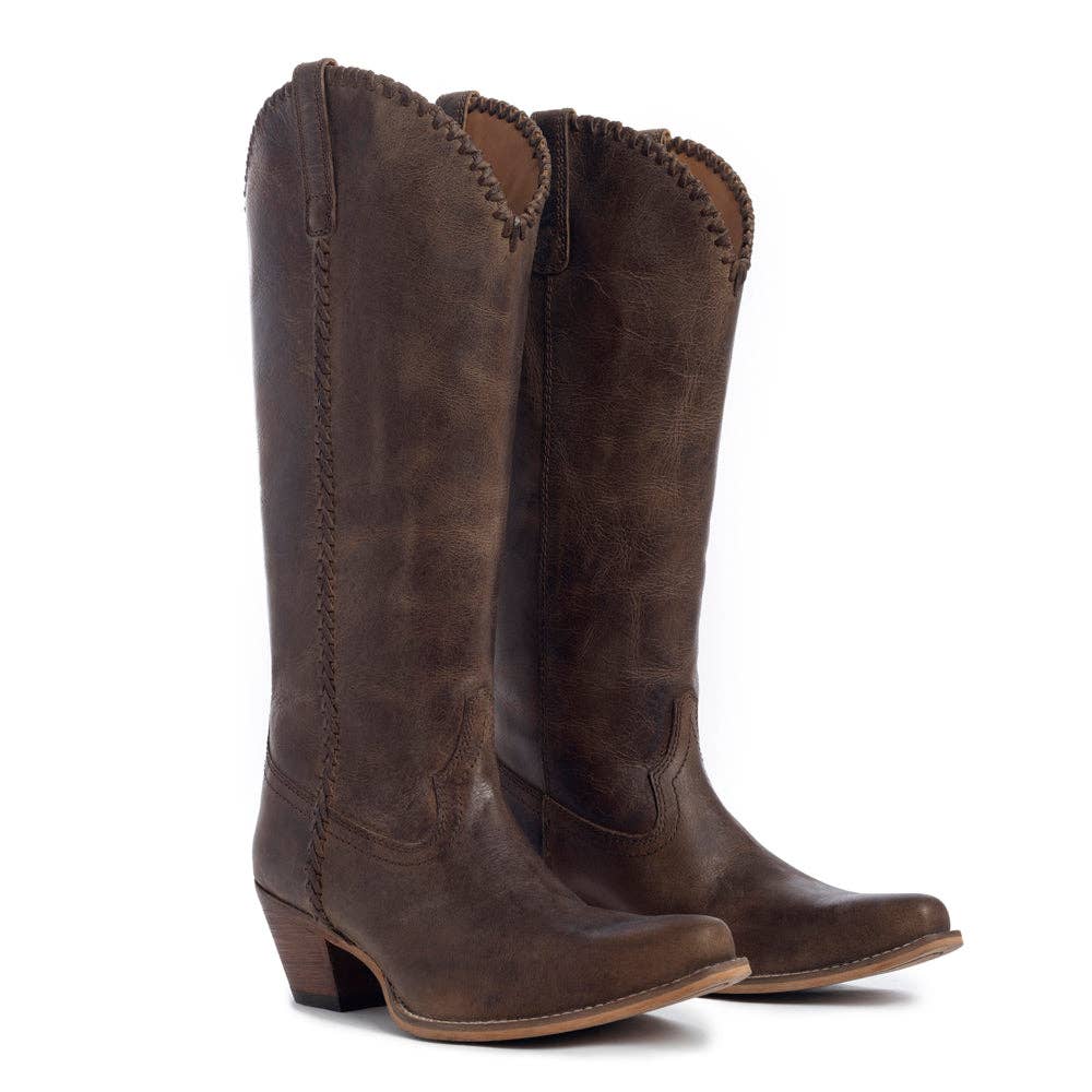 High Plains Stitched Leather Boots: Brown / 7