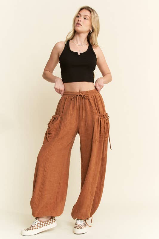 VINTAGE GAUZE JOGGER PANTS: Camel / L