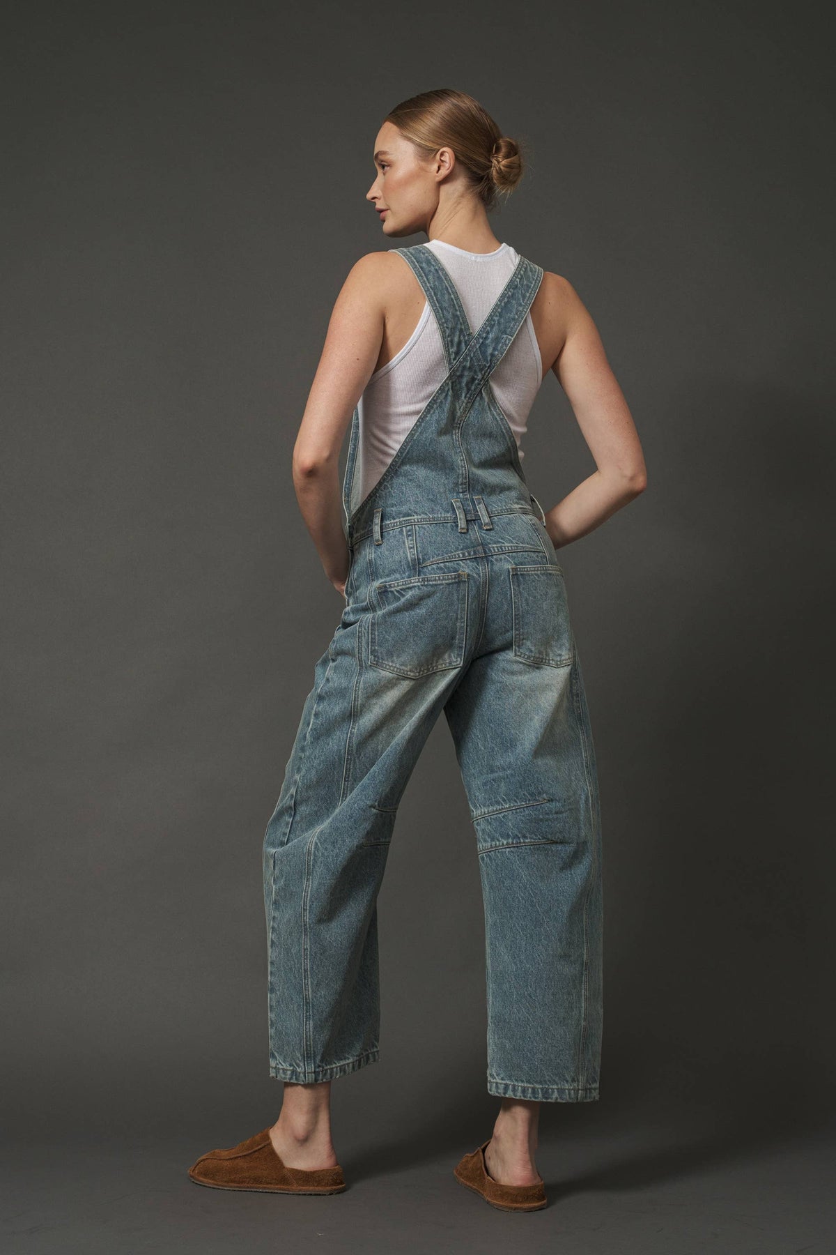 MAP2994 SLOUCHY RELAX FIT DENIM OVERALL: DARK BLUE WASH / L