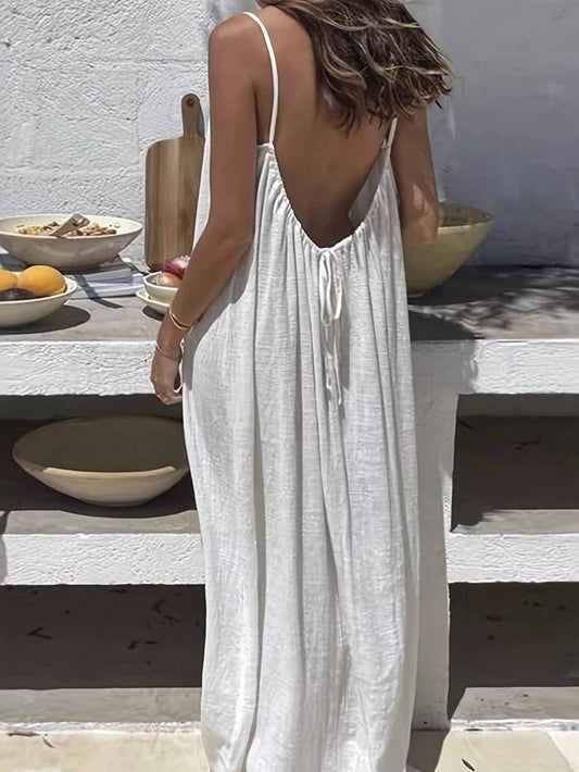 2026 Strappy Backless Loose Long Homewear Dress: White / XXL