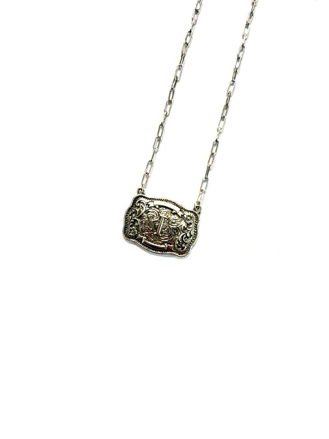 Western Belt Buckle Initial Necklace: A