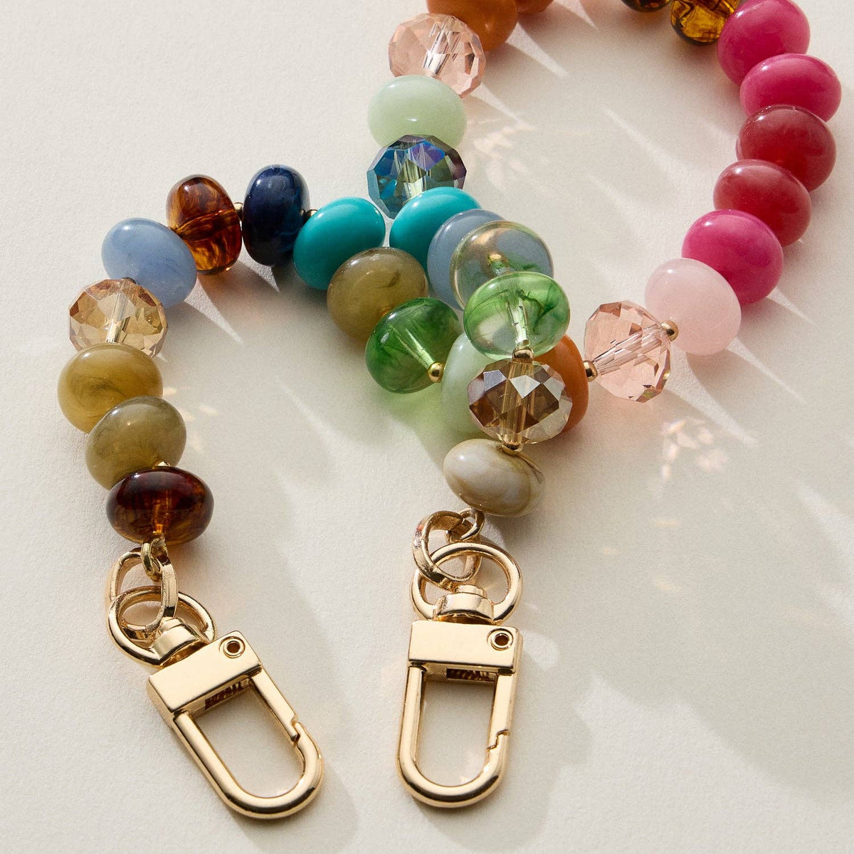 Mixed Bead Bag Keychain with Gold Clasps: NAT / ONE
