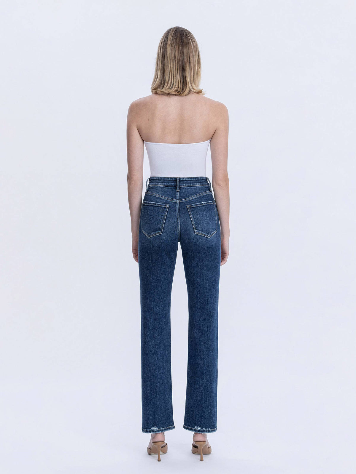 HIGH RISE FULL LENGTH DARK WASH STRAIGHT JEANS T7012: CELESTIAL GLOW / 27