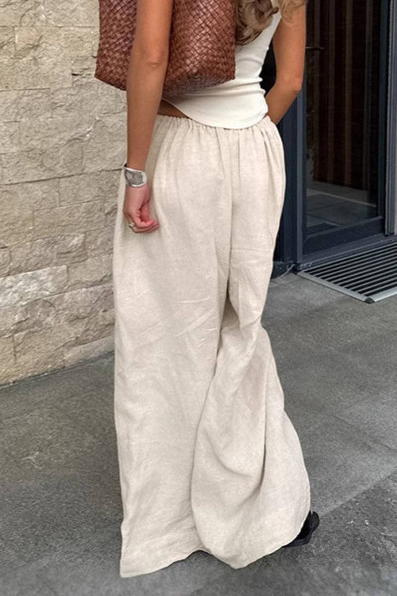 Relaxed Wide-Leg Casual Pants: BEIGE / S
