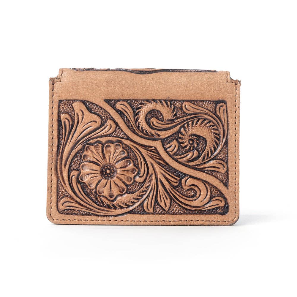 Myra Azura Bloom Leather Credit Card Holder in Saddle Dust: Saddle Dust