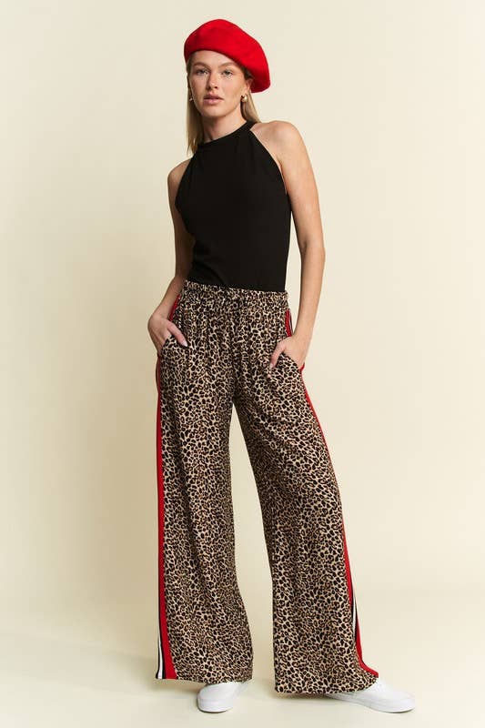LEOPARD CONTRAST TROUSER RED PANEL: MOCHA BROWN / L