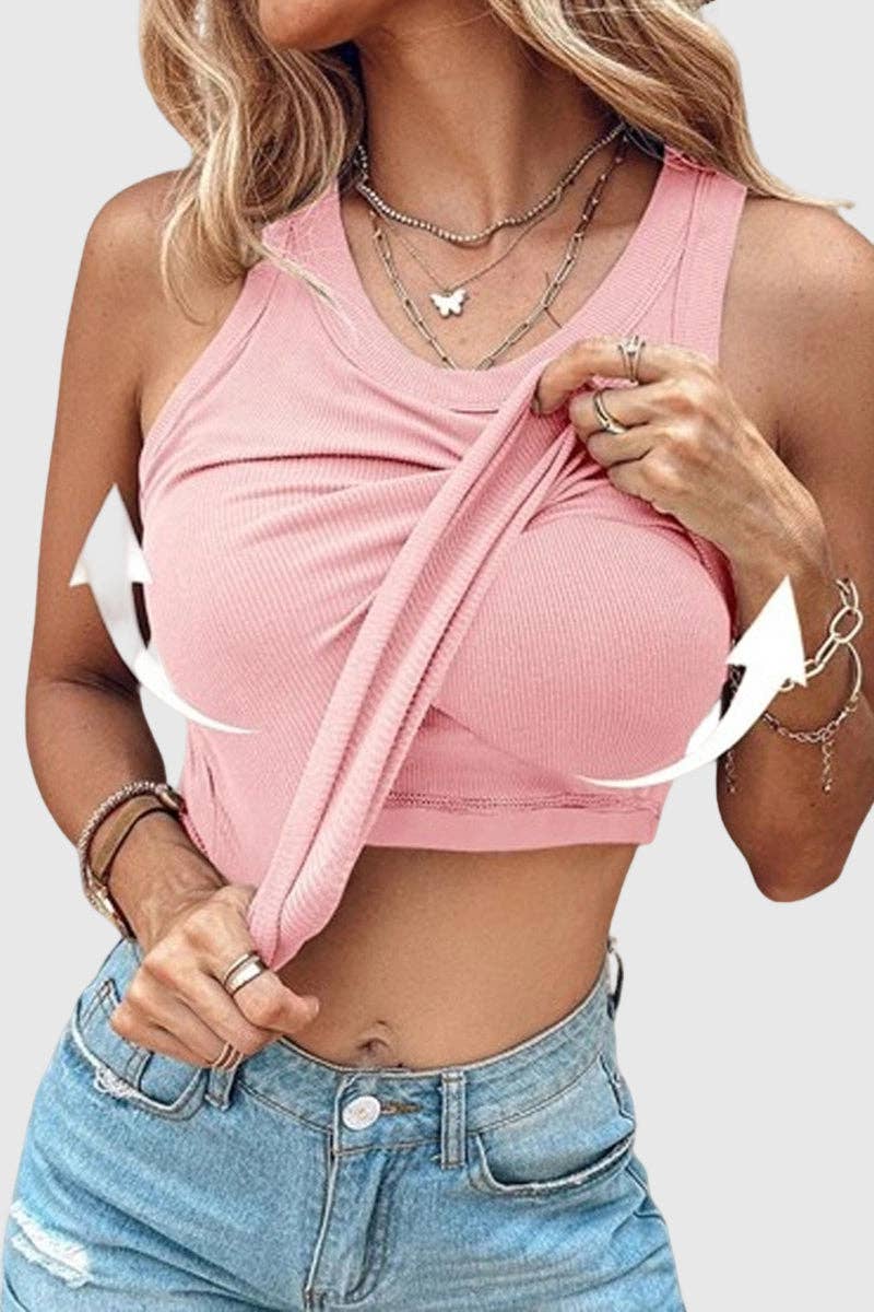 Ribbed Tank Top: BROWN / 2XL