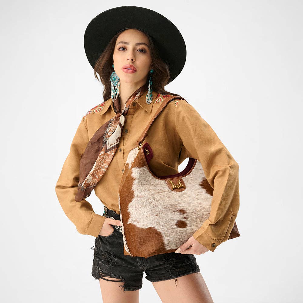 Loyal West Large Purse - In Brown & White Cowhide & Calfskin: Single