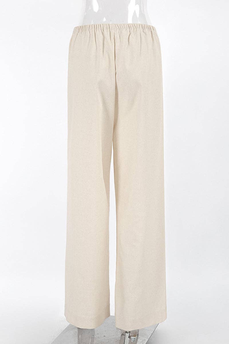Relaxed Wide-Leg Casual Pants: BEIGE / S