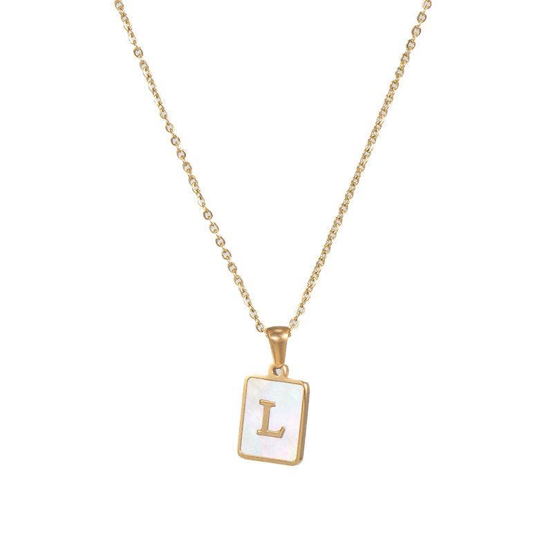 Square Initial 18K Gold-plated Stainless Steel Necklace -FGS: K