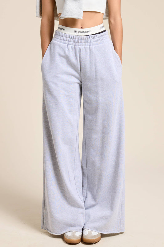 Wide Leg Cotton Jogger Sweatpants: Heather Grey / L