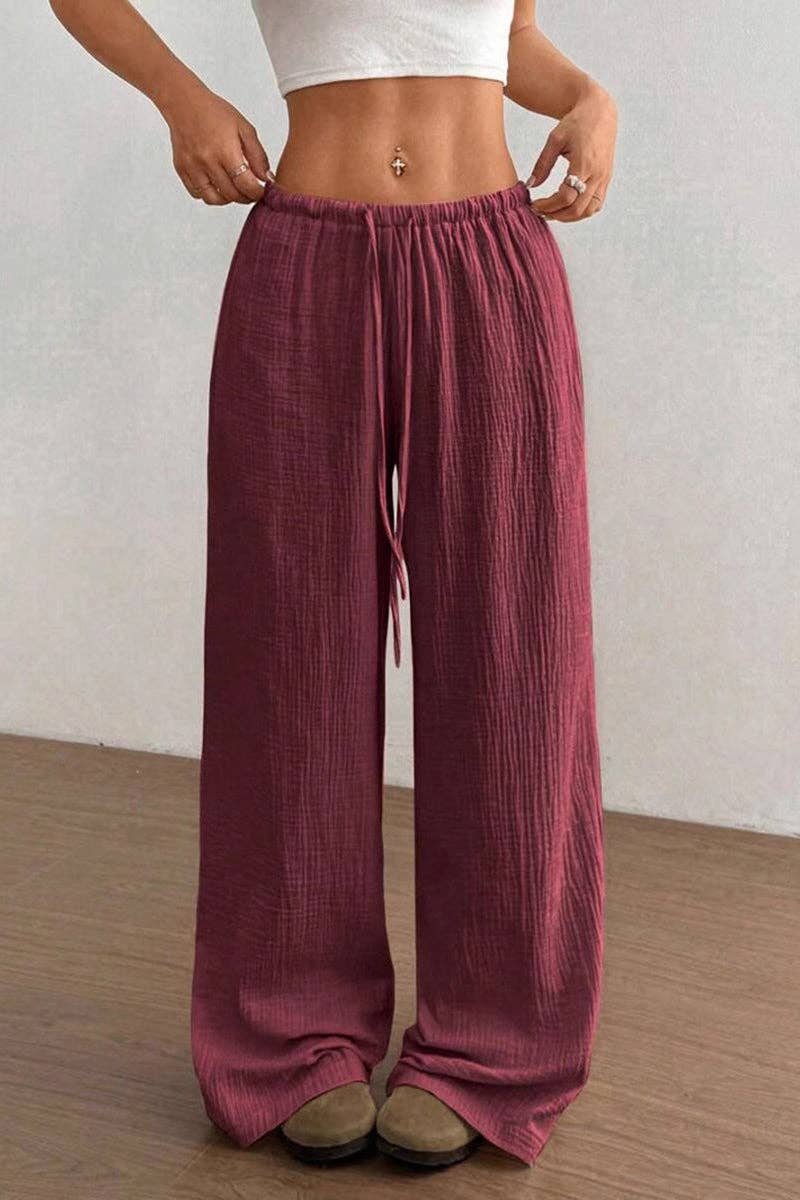 Relaxed Fit Wide-Leg Casual Pants: BLACK / M