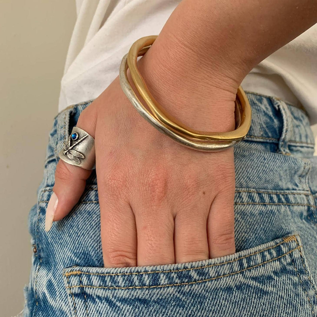 Organic Flow Bangle: Silver Plated