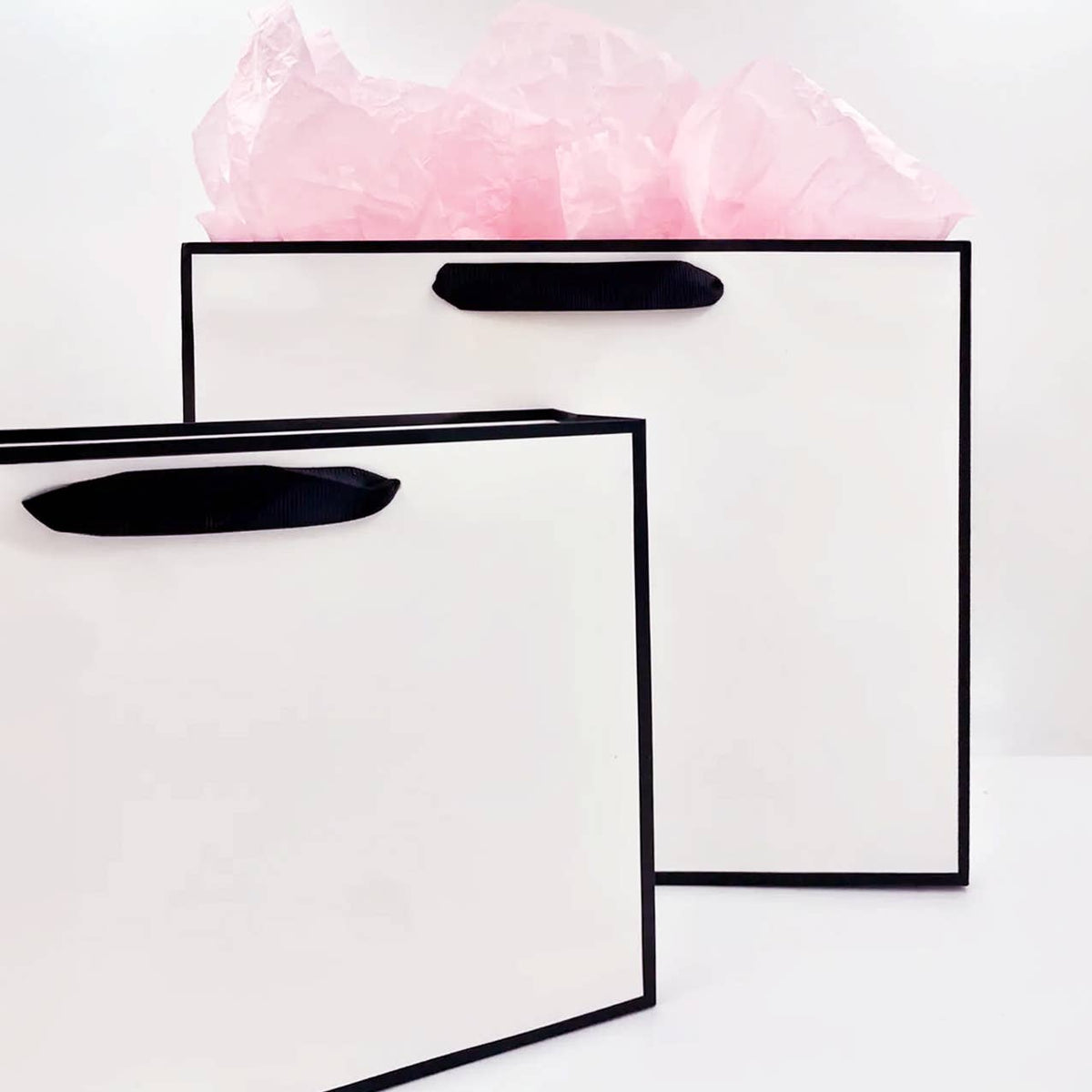 White with Black Border Paper Gift Bag w/ free tissue: H3