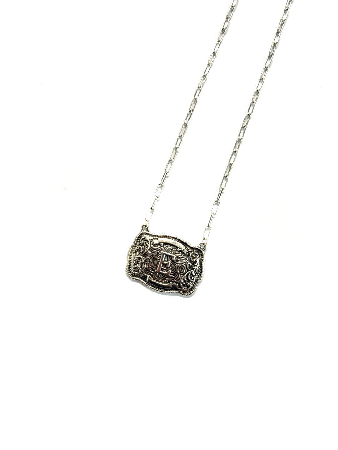 Western Belt Buckle Initial Necklace: A