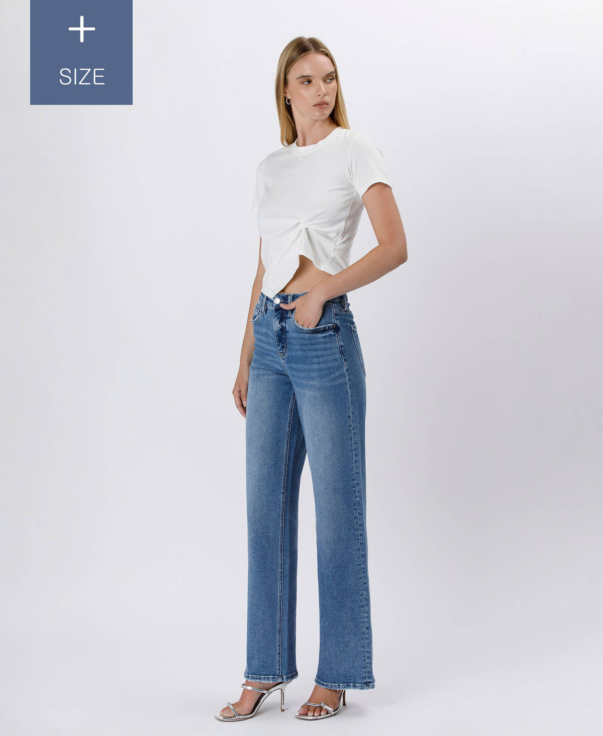 PLUS TUMMY CONTROL SUPER HIGH RISE BAGGY WIDE JEANS LV1574-P: SUPREME / 18