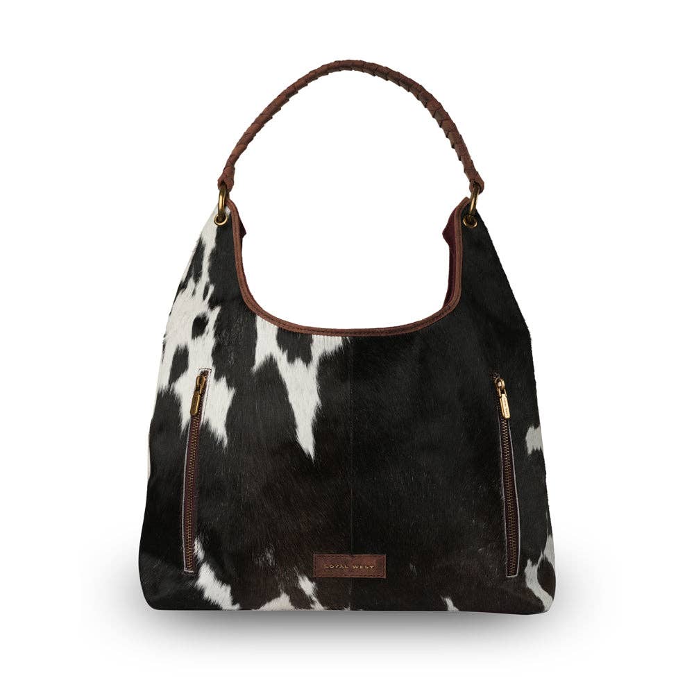 LW Large Purse - Black & White Cowhide With Oiled Ruby Leather: Black & White