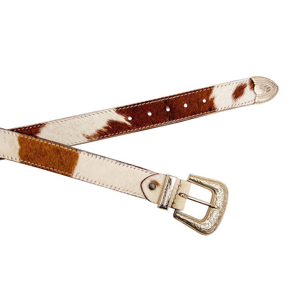 Whoop Hairon Leather Women's Belt: Brown & White / LARGE