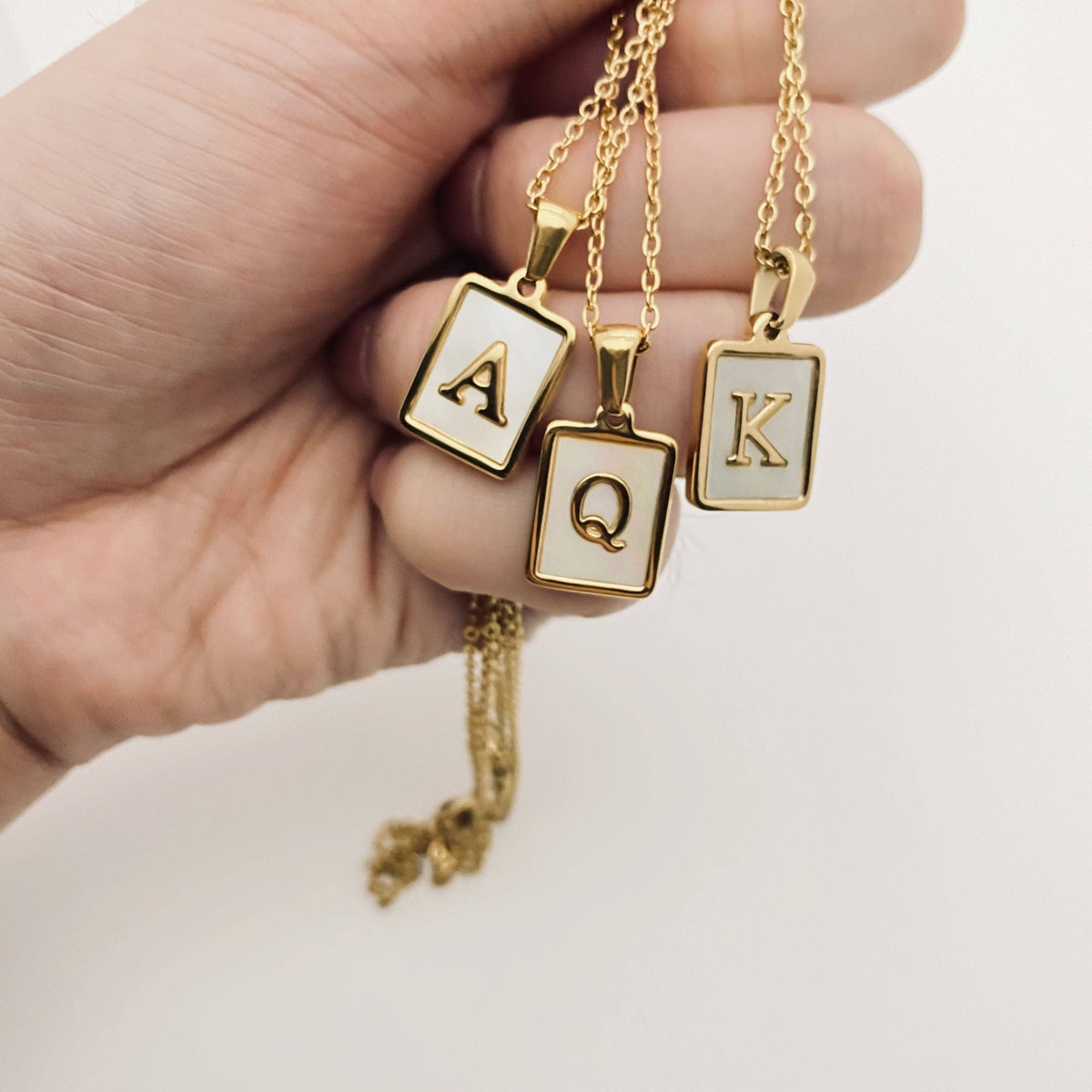 Square Initial 18K Gold-plated Stainless Steel Necklace -FGS: S