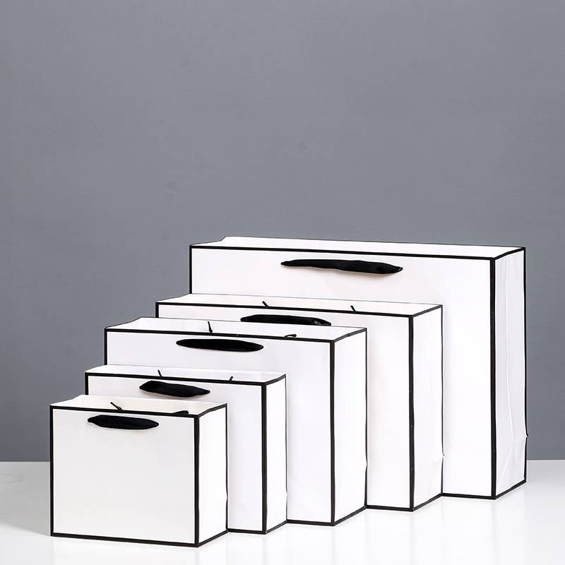 White with Black Border Paper Gift Bag w/ free tissue: H3