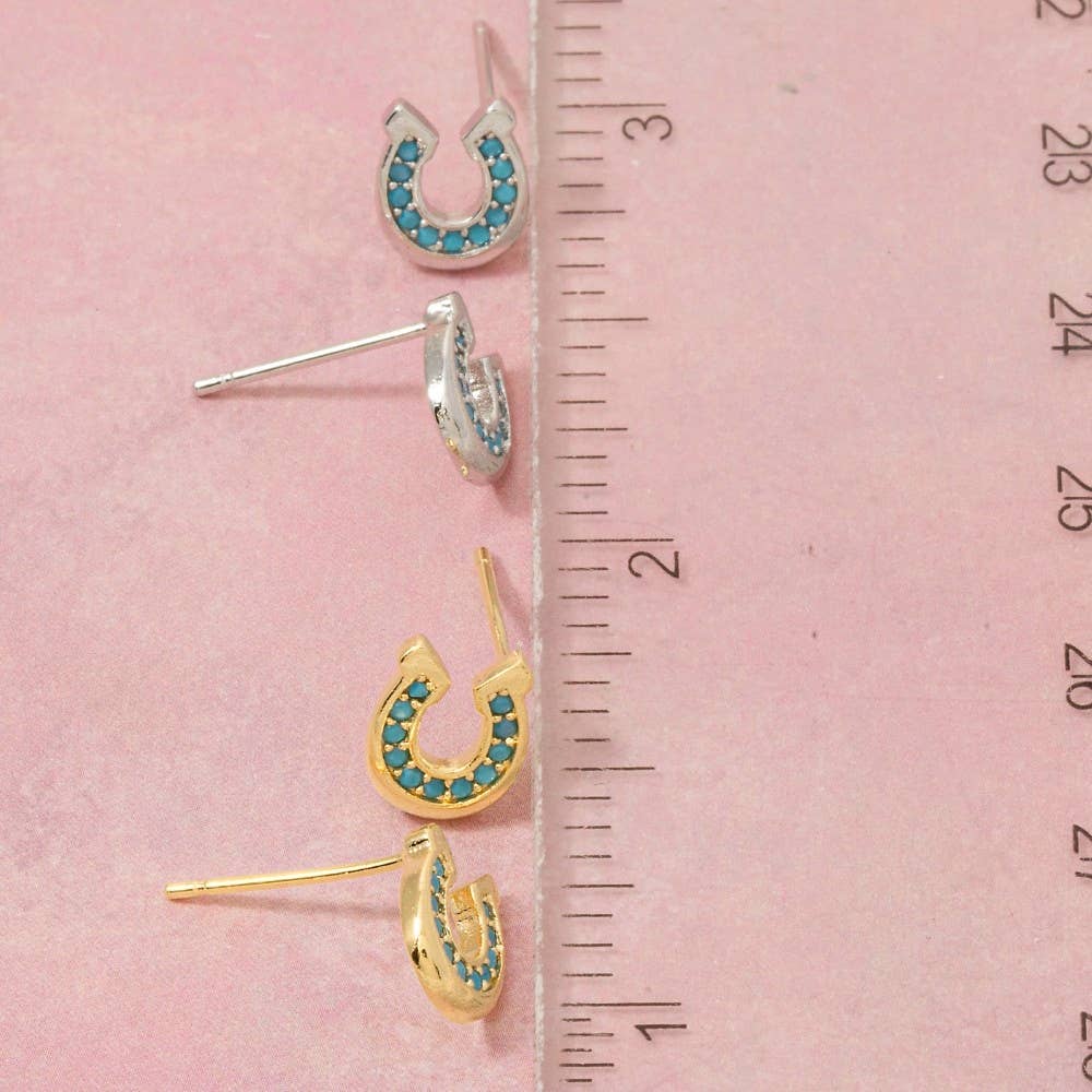 Gold Dipped Western Horse Shoe Stud Earrings: S