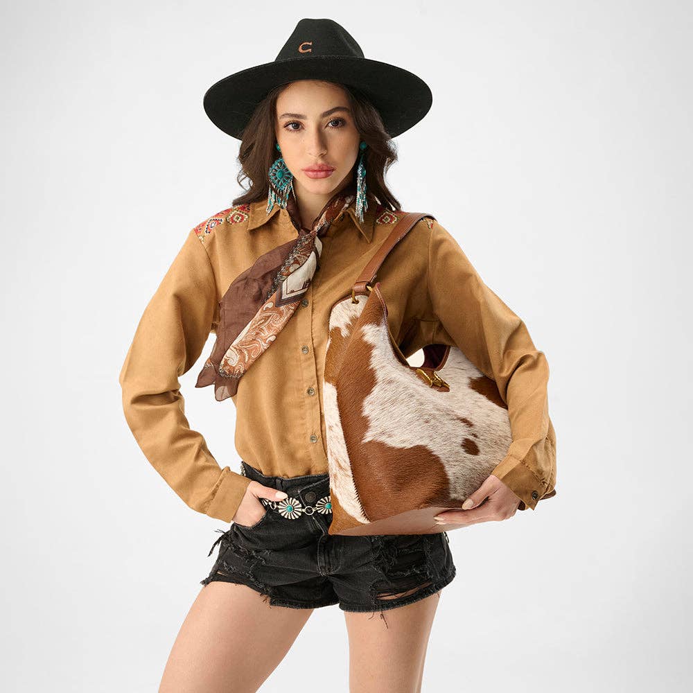 Loyal West Large Purse - In Brown & White Cowhide & Calfskin: Single