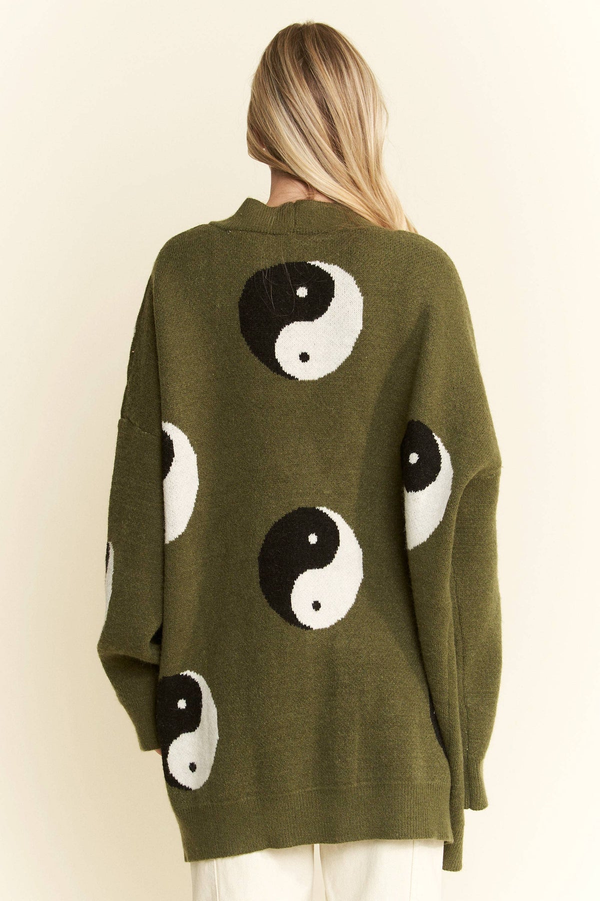 OVER SIZED YIN YANG CARDIGAN: Brown / S/M