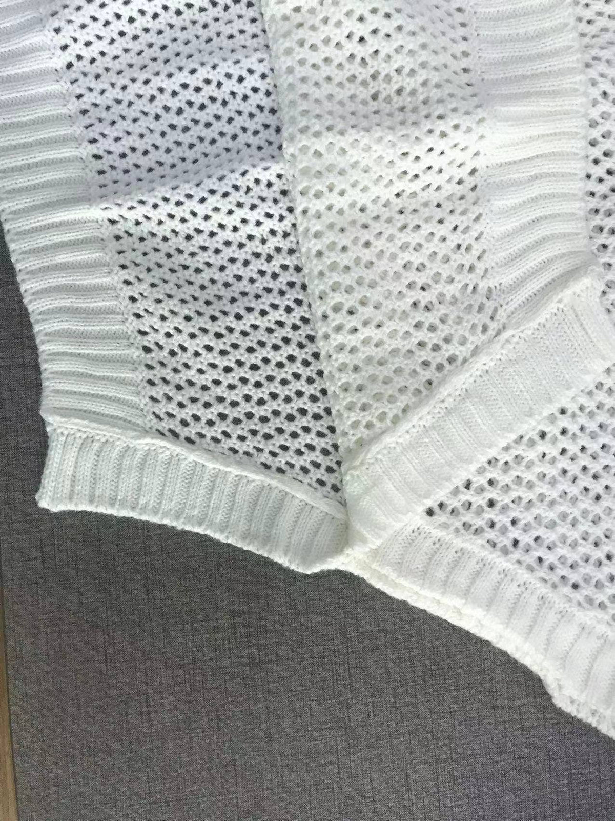 Ladies Bat Sleeves Hollow Out Knit Blouse 22065: White / XL
