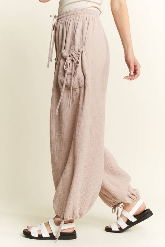 VINTAGE GAUZE JOGGER PANTS: MERLOT / M