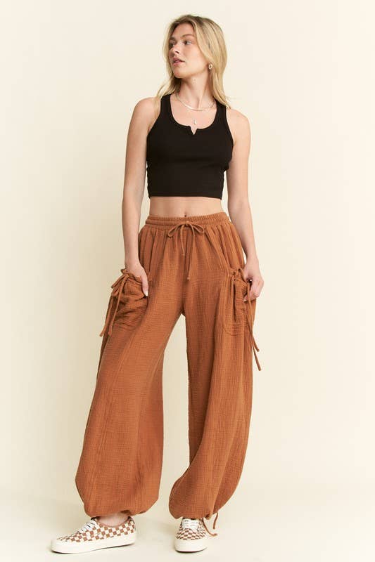 VINTAGE GAUZE JOGGER PANTS: Camel / M
