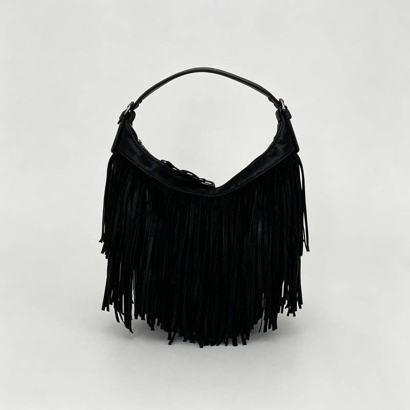 Layered Fringe Shoulder Bag: Black / F