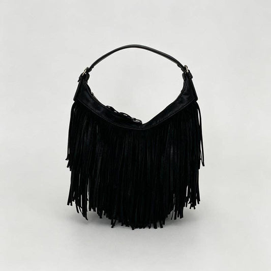 Layered Fringe Shoulder Bag: Black / F