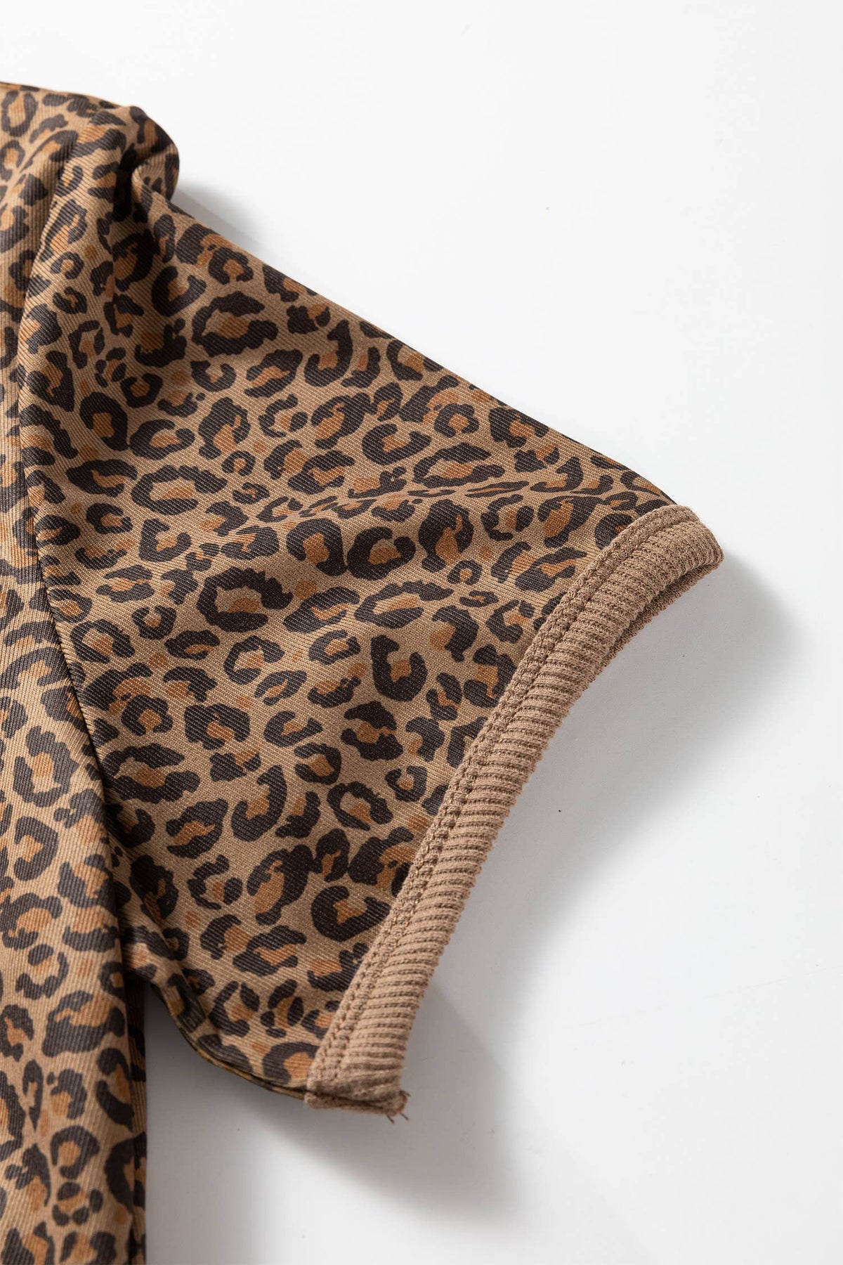 66 Plus Size Leopard Print Ribbed Trim Round Neck Tee (S-4X): Brown / L