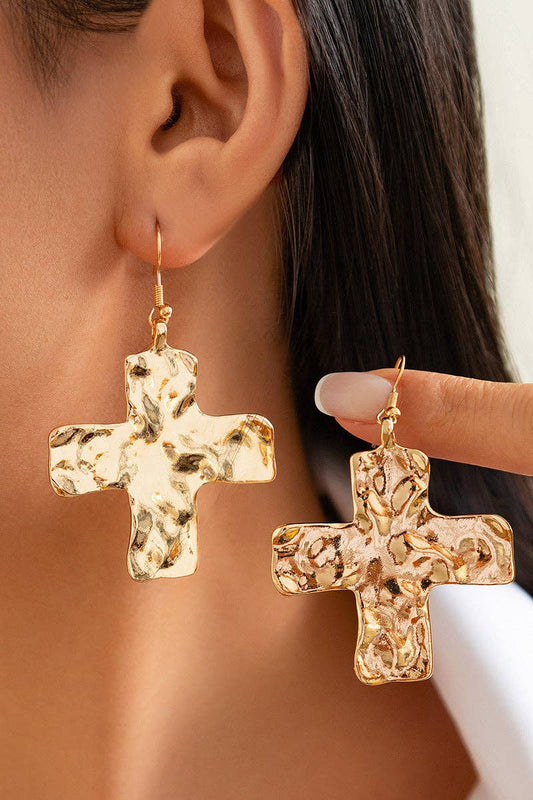 Hammered Cross Earrings: GOLD / One Size
