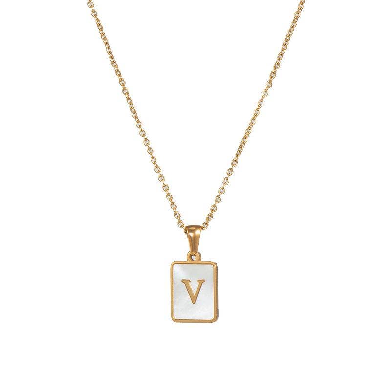 Square Initial 18K Gold-plated Stainless Steel Necklace -FGS: D