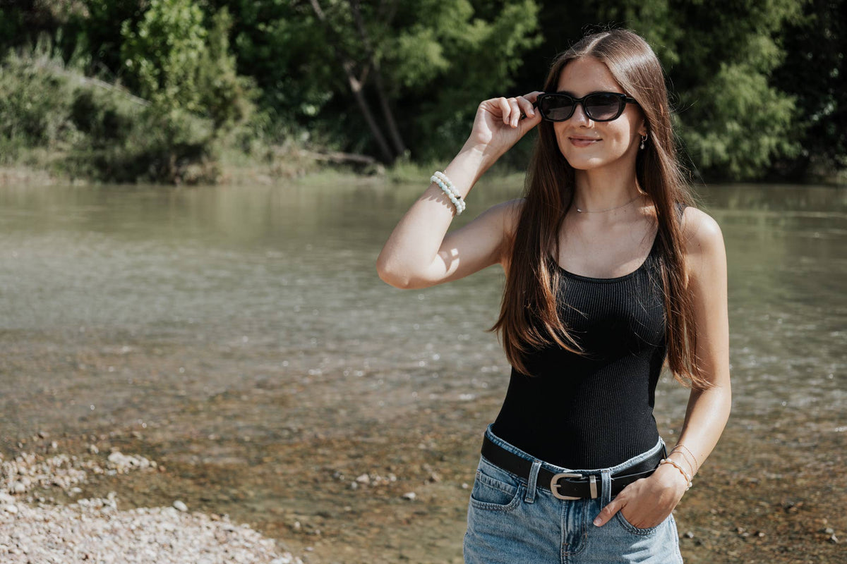 Jade - Women's Small Cat Eye Polarized Sunglasses: Black