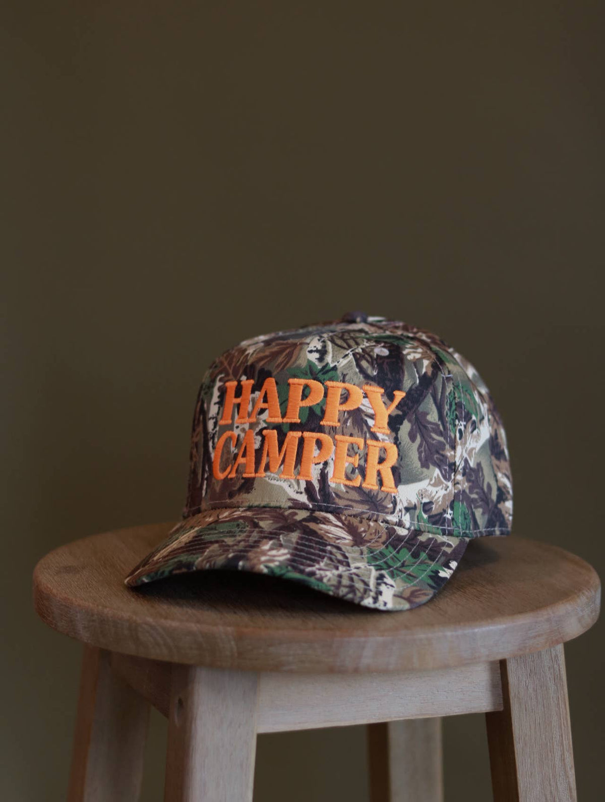 Happy Camper Camo hat: Neon orange