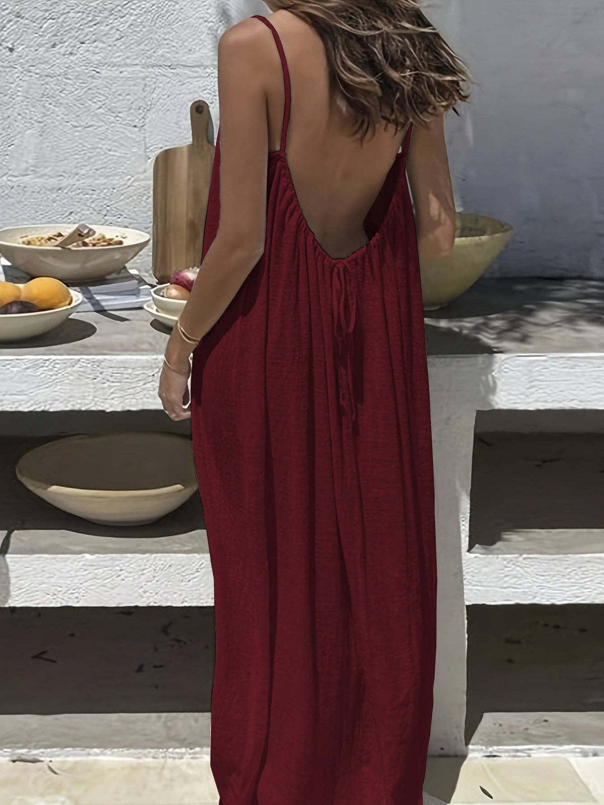 2026 Strappy Backless Loose Long Homewear Dress: White / M
