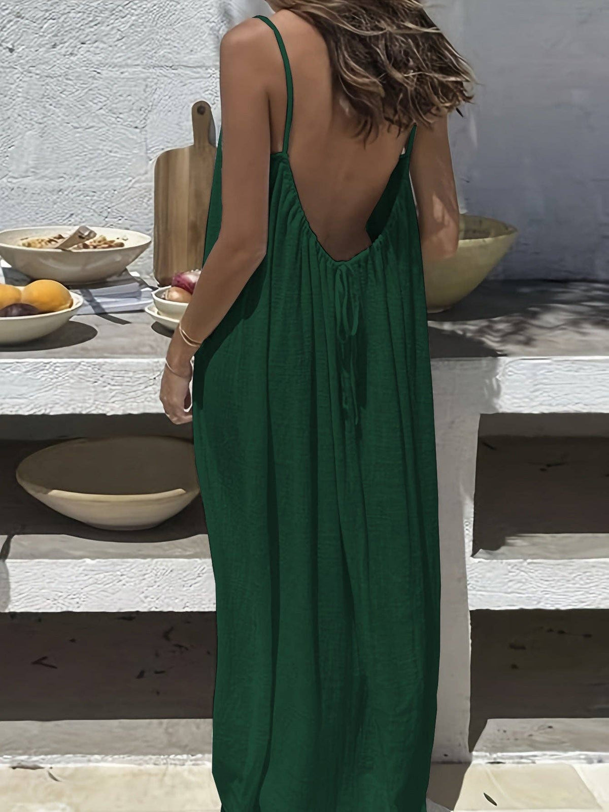 2026 Strappy Backless Loose Long Homewear Dress: Light yellow / L