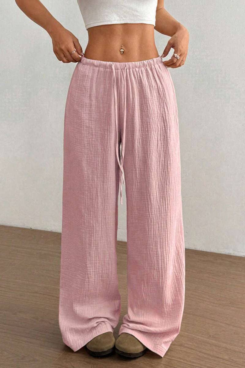 Relaxed Fit Wide-Leg Casual Pants: BLACK / 2XL