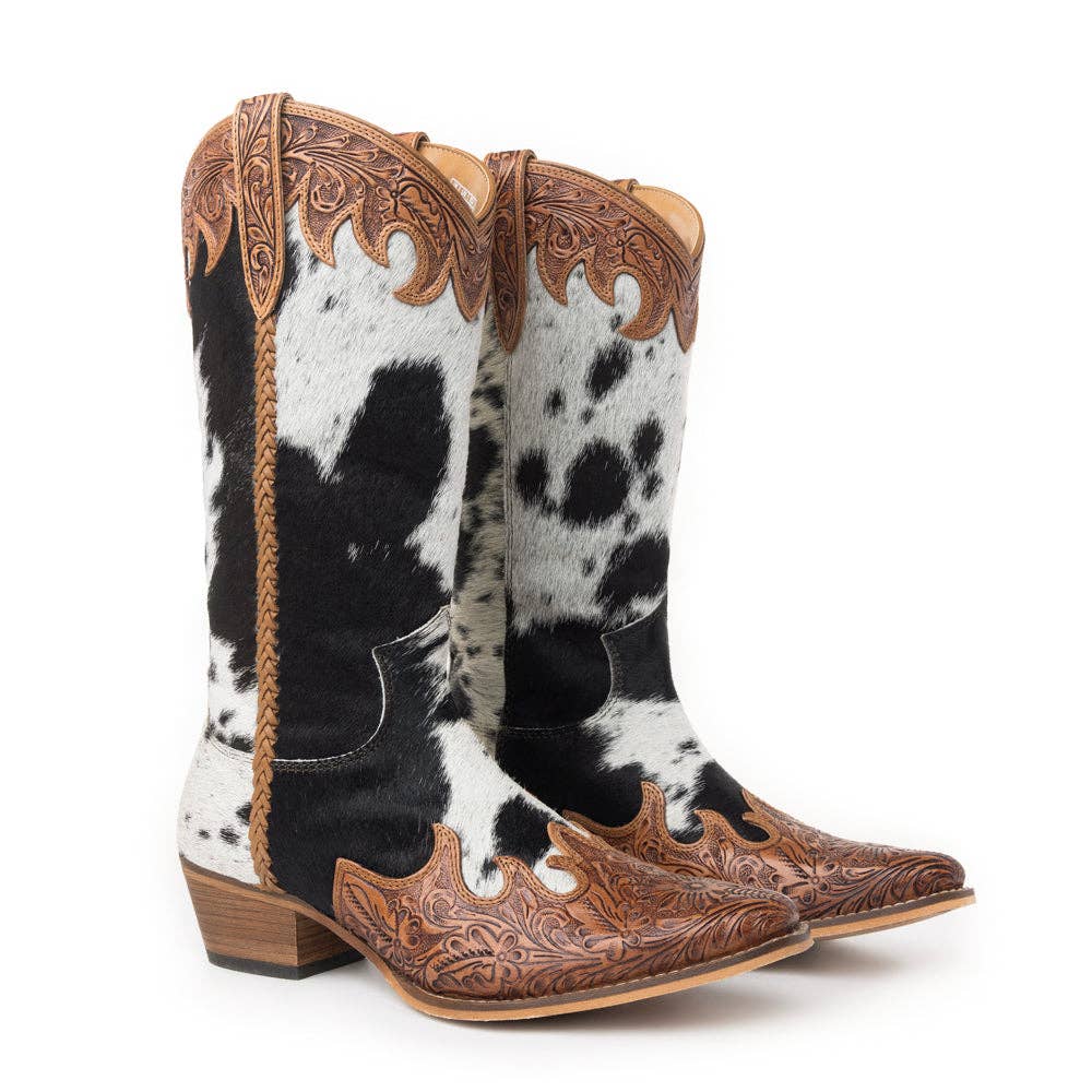 Adelaide Hair-On High Top Boots: Black and White / 6