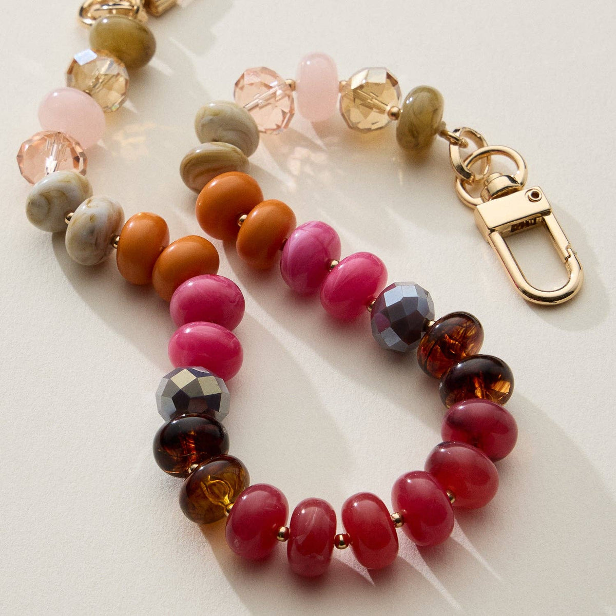 Mixed Bead Bag Keychain with Gold Clasps: NAT / ONE