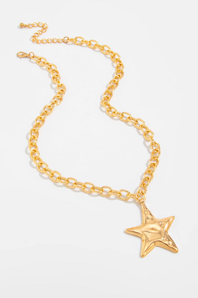 Star Pendant Chain Necklace: SILVER / One Size