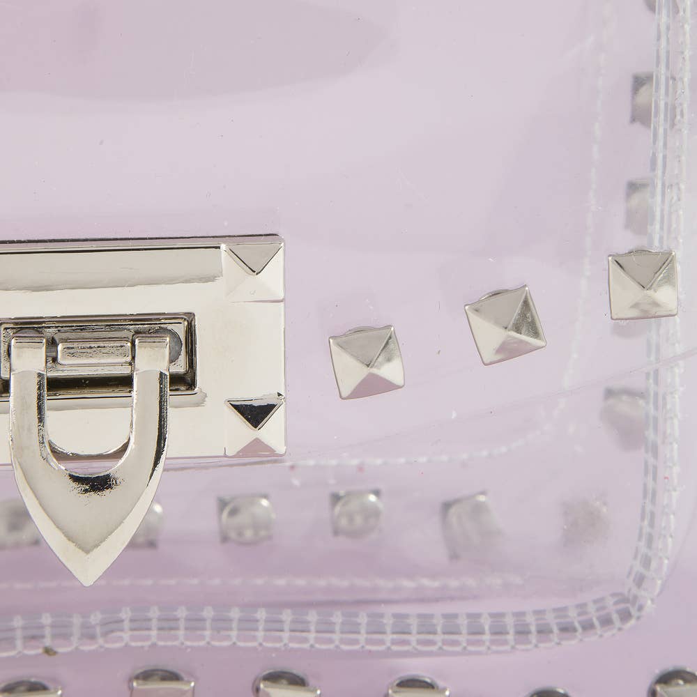 Clear Studded Crossbody Stadium Bag With Chain Strap: S