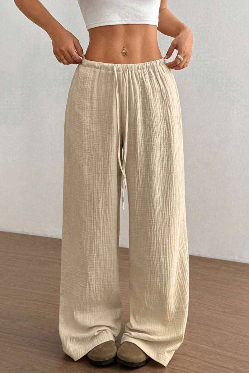 Relaxed Fit Wide-Leg Casual Pants: BLACK / L