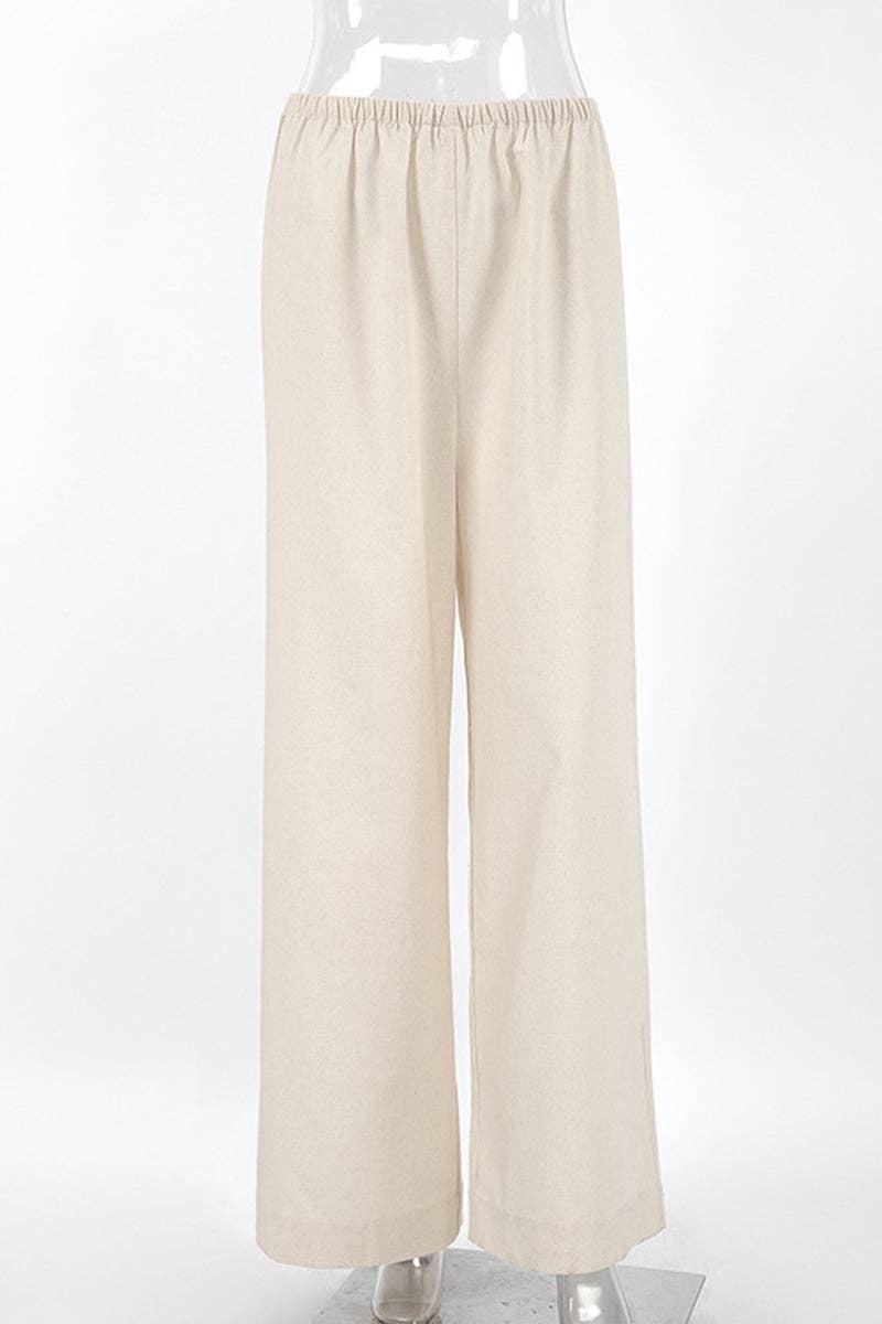 Relaxed Wide-Leg Casual Pants: BEIGE / S